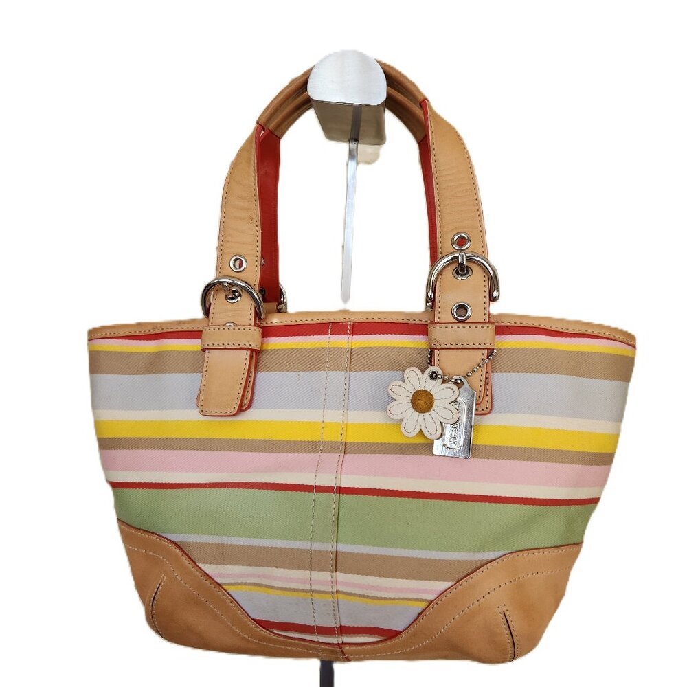 Vintage Coach Hampton Multi Colored Stripe Handbag Purse